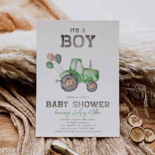 Tractor Baby Shower Invitation   Green Tractor