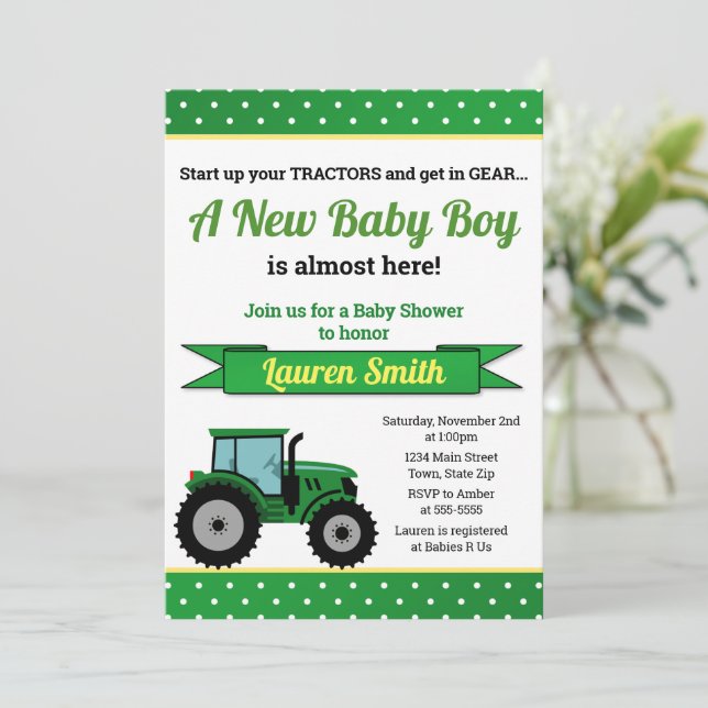 Tractor Baby Shower Invitation Tractor Boy (Standing Front)