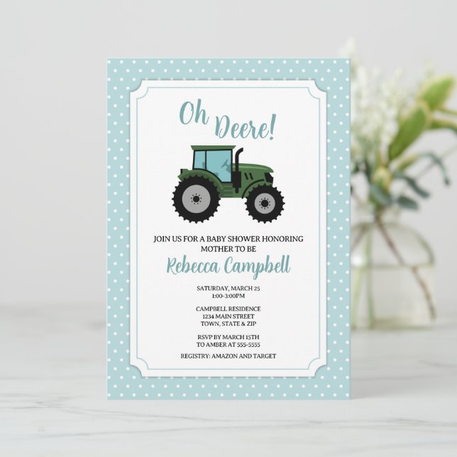 Tractor Baby Shower Invitation, Tractor Boy Invita Invitation (Standing Front)