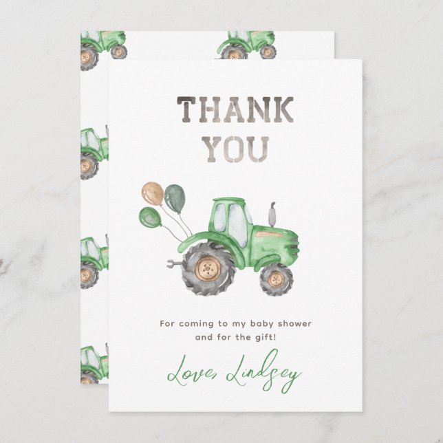 Tractor Baby Shower Thank You Card  (Front/Back)