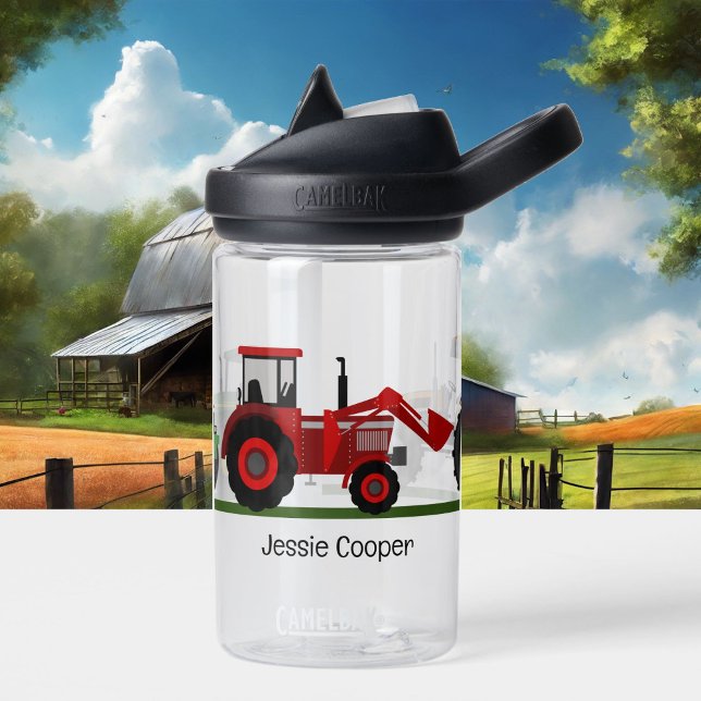 Tractor Backhoe Farm Machines Personalise Name Water Bottle (Creator Uploaded)