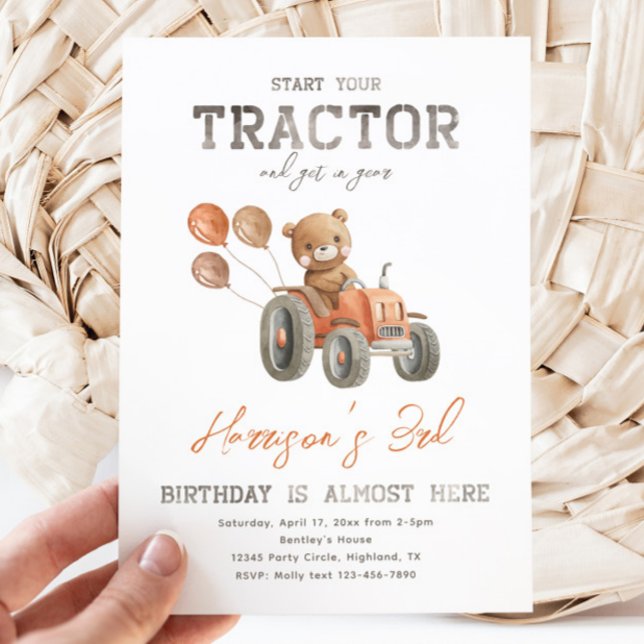 Tractor Bear Birthday Invitations | Tractor Invite (Creator Uploaded)