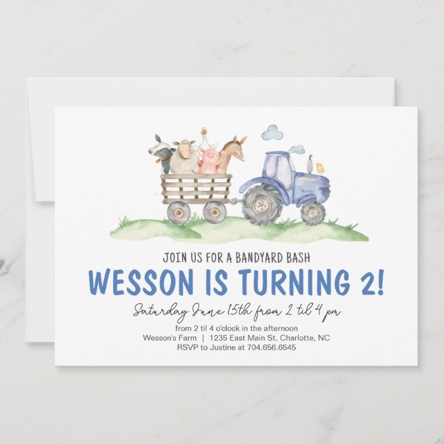 Tractor Birthday, Farm Birthday Invitation  (Front)