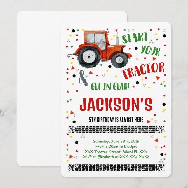 Tractor Birthday Invitation (Front/Back)