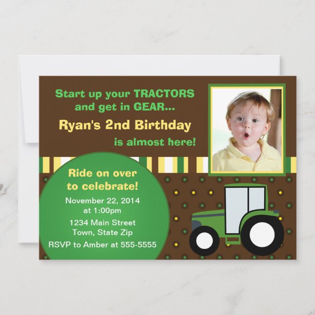 Tractor Birthday Invitation 5x7 Photo Card (Front)