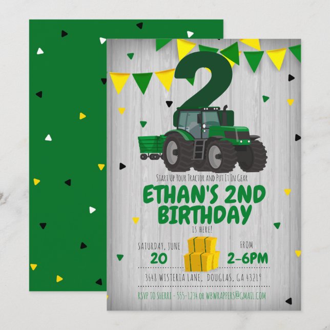Tractor birthday invitation for any age (Front/Back)