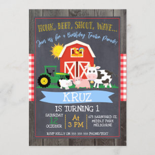 Tractor Birthday Parade Birthday Invitation