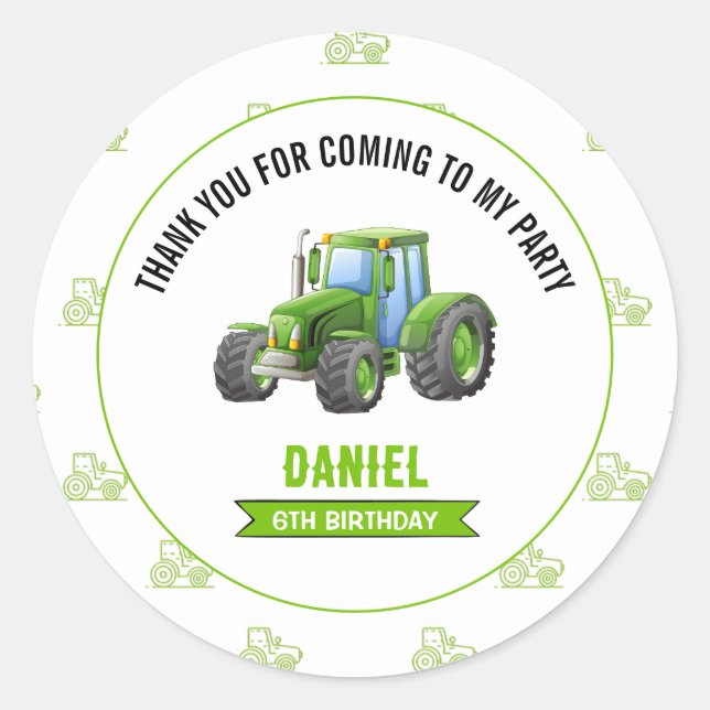 Tractor Birthday Party  Classic Round Sticker (Front)