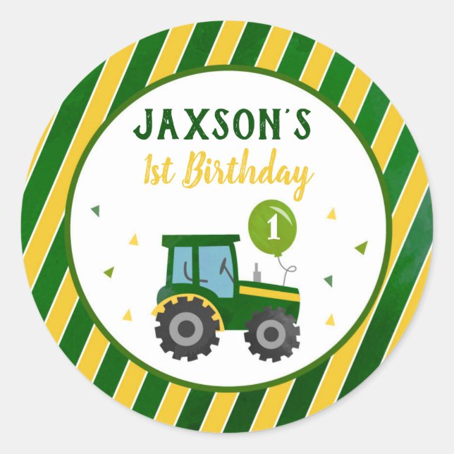 Tractor Birthday Party Favour Stickers Labels (Front)