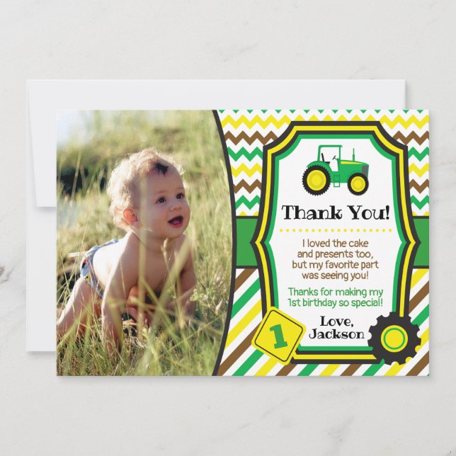 Tractor Birthday Thank You Card with Envelopes (Front)