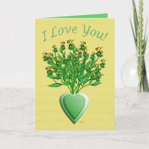 Tractor Bouquet with Green Heart Vase Card