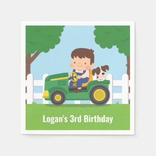 Tractor Boy and Puppy Farm Birthday Party Supplies Napkin