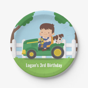 Tractor Boy and Puppy Farm Kids Birthday Party Paper Plate
