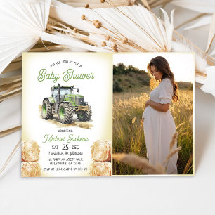 Tractor Boy Baby Shower Photo Invitation