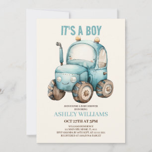 Tractor Boy Blue Baby Shower Invitation