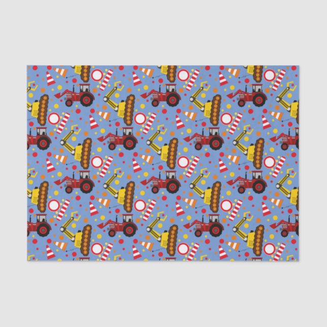 Tractor bulldozer construction polka dots tissue paper (Front)