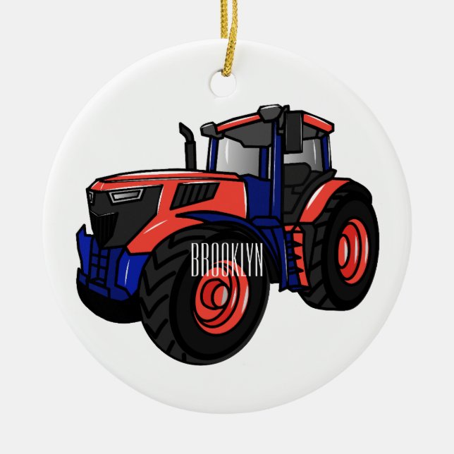 Tractor cartoon illustration  ceramic tree decoration (Front)