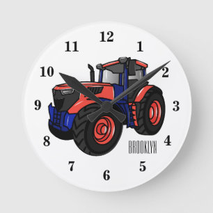 Tractor cartoon illustration round clock