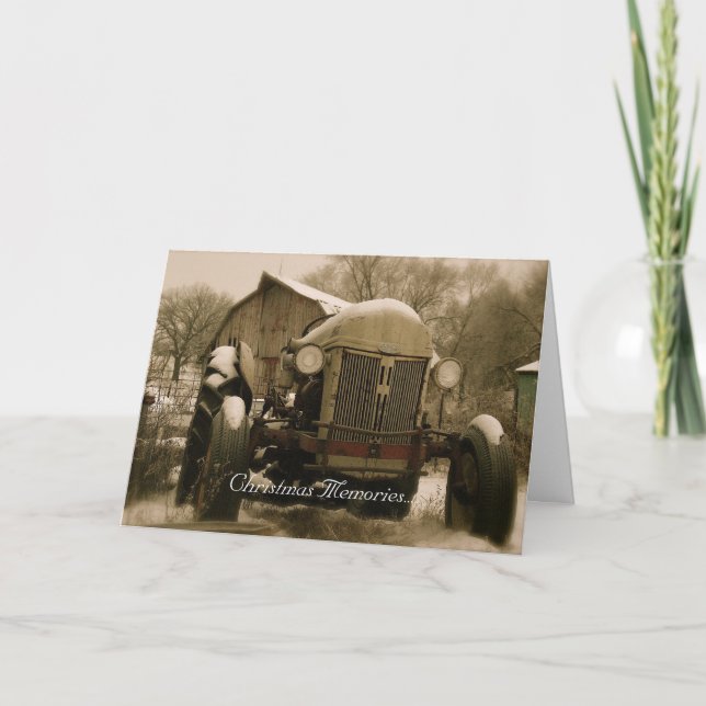 Tractor Christmas Card: Old Tractor Memories Holiday Card (Front)