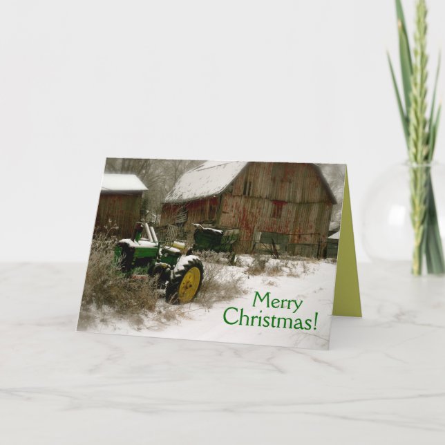 Tractor Christmas Card: Tractor & Cart Holiday Card (Front)