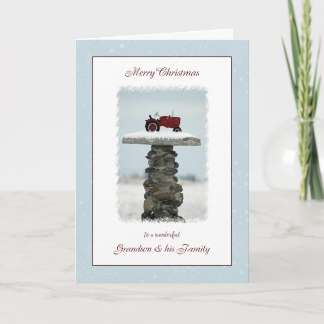 Tractor Christmas Grandson and Family Holiday Card (Front)