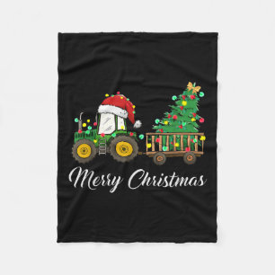 Tractor Christmas Sweater Farmer Farm Funny Merry Fleece Blanket