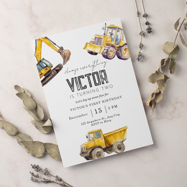 Tractor Construction Truck Birthday Party Invitation (Creator Uploaded)