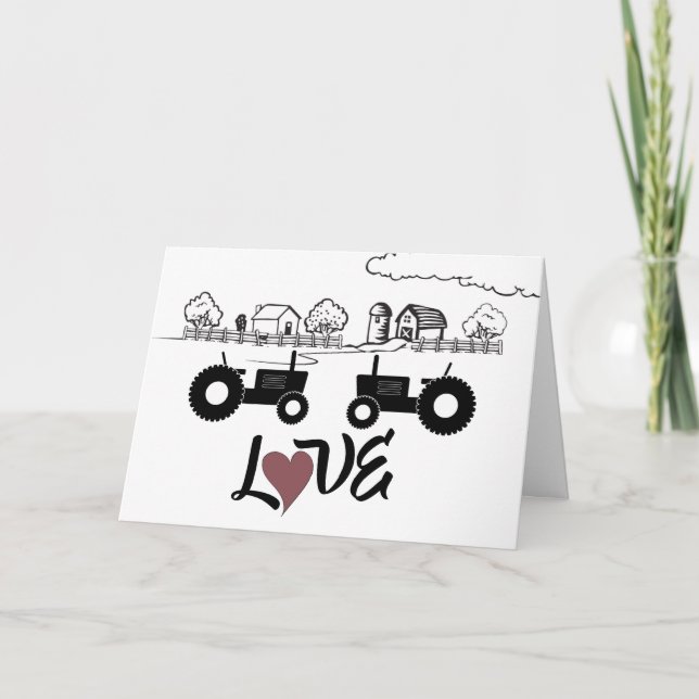 Tractor Couple in LOVE Farm Happy Valentine's Day Holiday Card (Front)