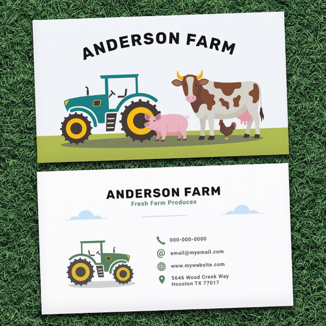 Tractor, Cow, Pig and Chicken - Farm Business Card (Tractor, Cow, Pig and Chicken - Farm Business Card)