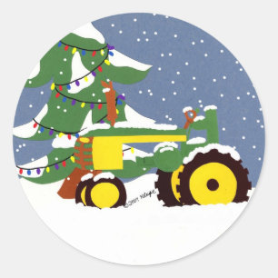 Tractor Envelope Seal Christmas Sticker