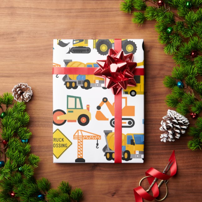 Tractor Excavator Bulldozer Construction Vehicles Wrapping Paper (Holiday Gift)