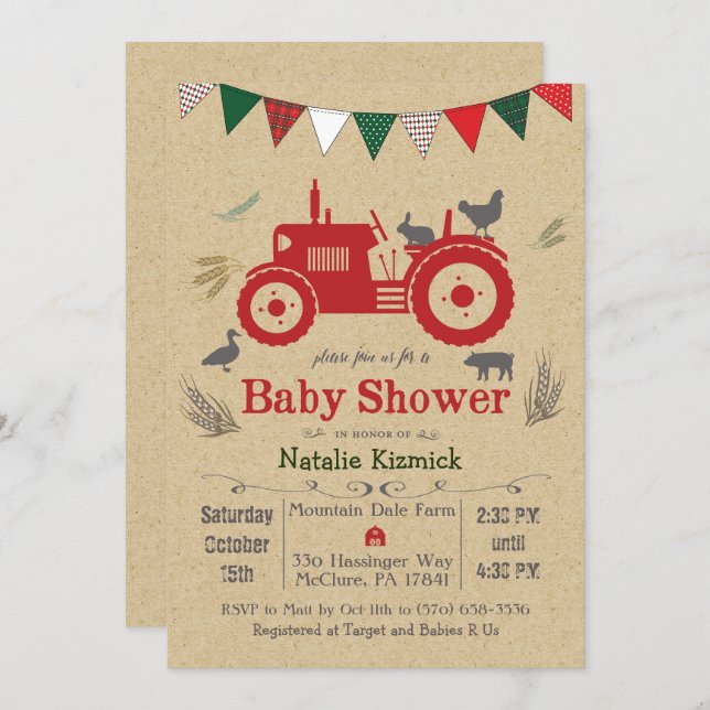Tractor Farm Animal Baby Shower Invitation (Front/Back)