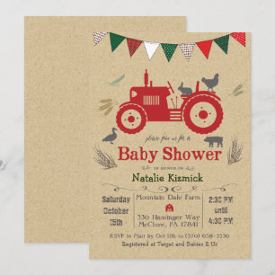 Tractor Farm Animal Baby Shower Invitation