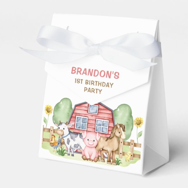 Tractor Farm Animals 1st Birthday Favour Box (Front Side)
