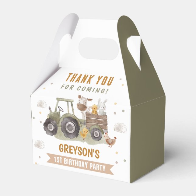 Tractor Farm Birthday Party Animals Barn Favour Box (Front Side)