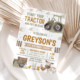 Tractor Farm Birthday Party Animals Barn Invitation