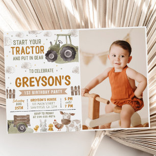 Tractor Farm Birthday Party Animals Barn Photo Invitation