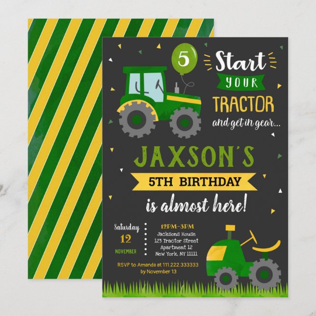 Tractor Farm Birthday Party Invitation (Front/Back)