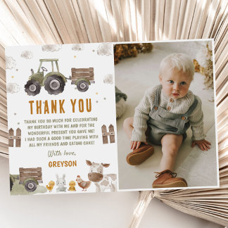 Tractor Farm Birthday Photo Thank You Card
