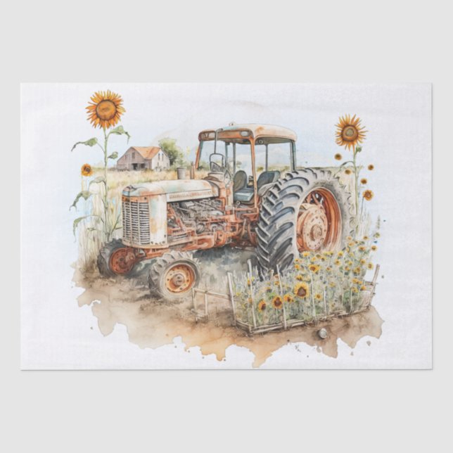 Tractor Farm Sunflower Tissue Paper (Front)