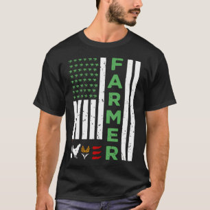 Tractor Farmer American Flag Agricultural Worker T-Shirt