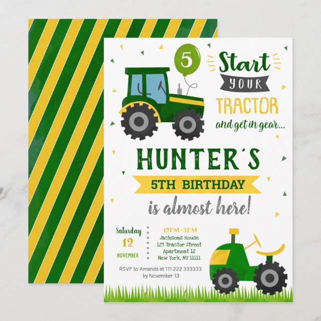 Tractor Farmer Birthday Party Invitation (Front/Back)