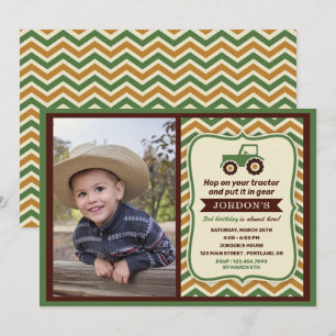 Tractor Farmhouse Boy Birthday Party  Invitation