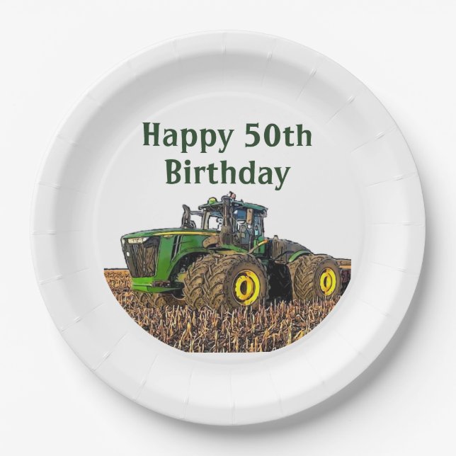Tractor Farming Birthday Farm Change the Age Cool Paper Plate (Front)
