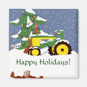 Tractor for Christmas Magnet