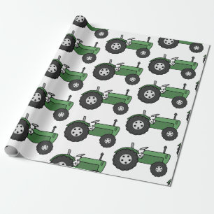 Tractor Green Vintage Wrapping Paper