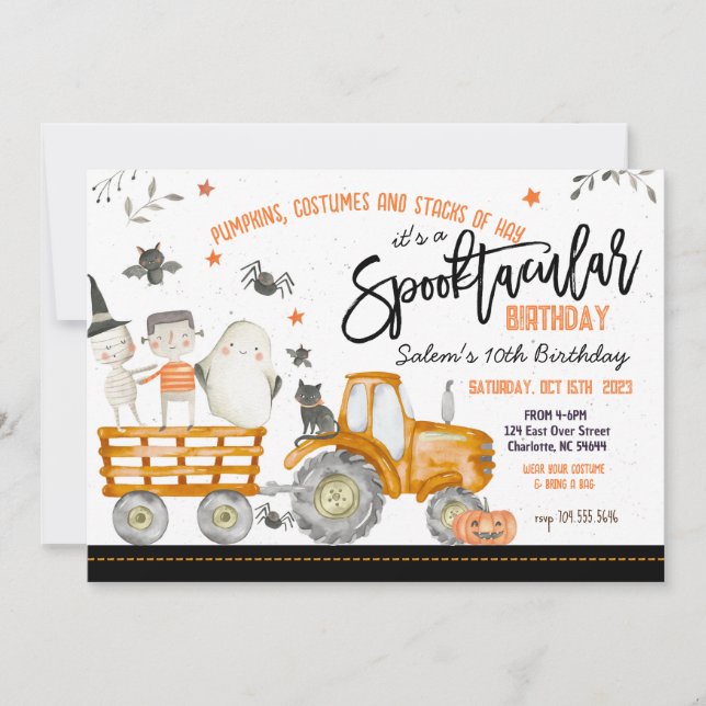 Tractor Halloween Birthday Party Invitation,  Invitation (Front)