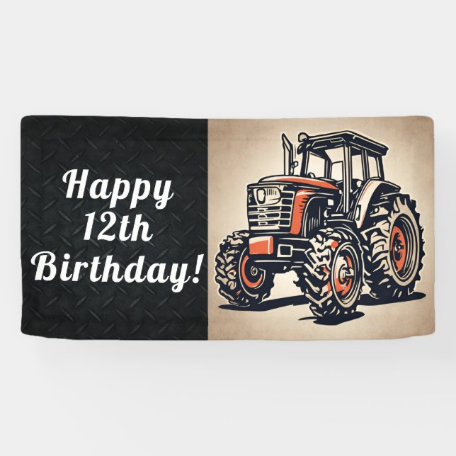 Tractor Happy Birthday Farming Equipment Age Banner (Horizontal)