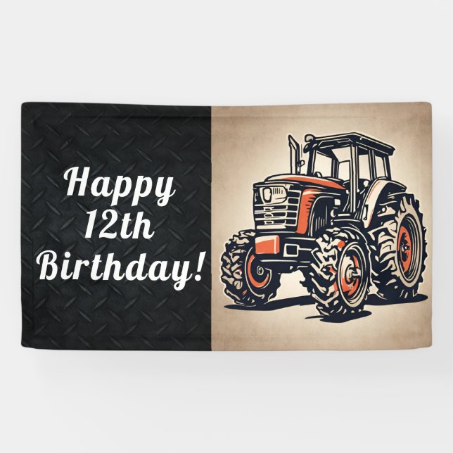 Tractor Happy Birthday Farming Equipment Age Banner (Horizontal)