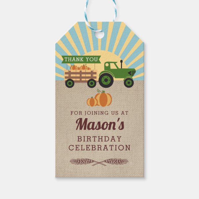 Tractor Hayride Pumpkin Birthday Favour Tag (Front)